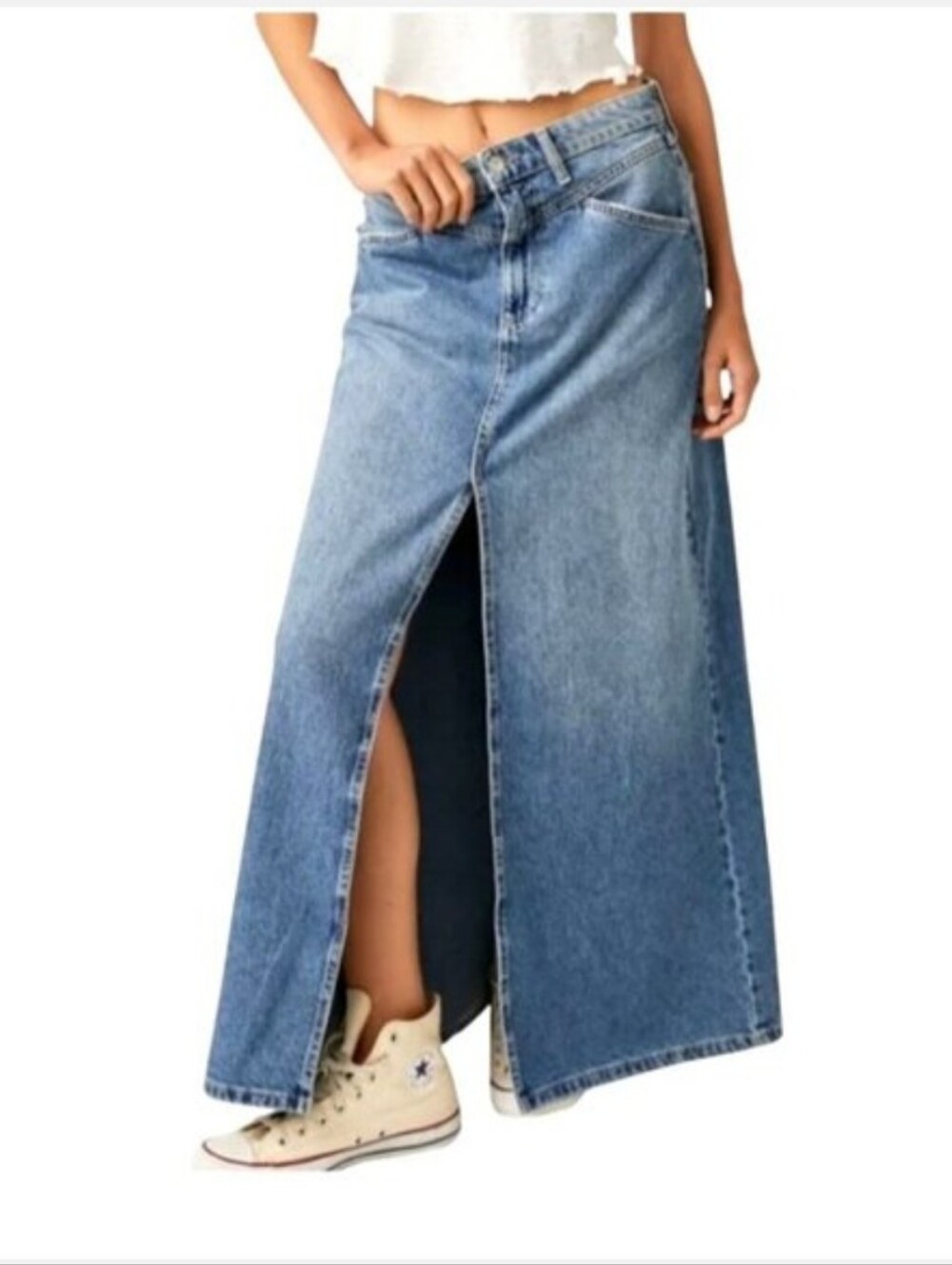 Free People Come As You Are Denim Maxi Skirt Size 8